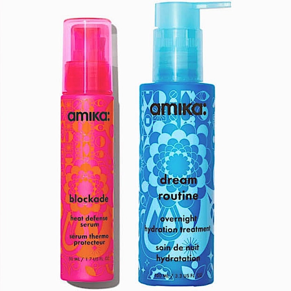 Amika Hair Care Favorite Duo- Dream Routine Treatment & Blockade Heat Protectant